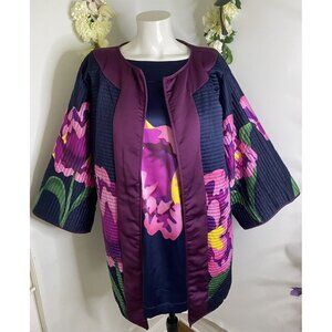 Very Vollbracht Quilted Reversible Jacket and‎ Blouse Set Blue Floral Fits 8-13